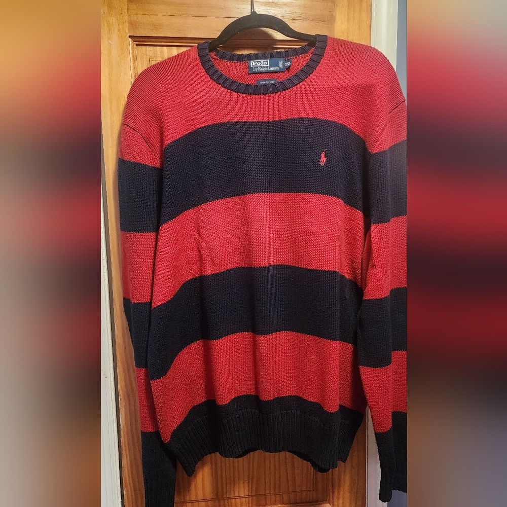 Polo Ralph Lauren knitted sweater XXL Red and Navy blue bold stripes